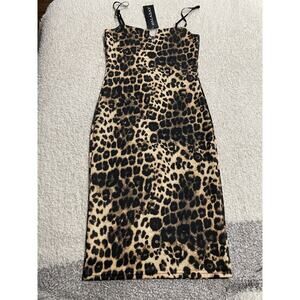 NWT Leopard Cocktail Dress Malabay sz 10 spaghetti strap bodycon animal Mob Wife